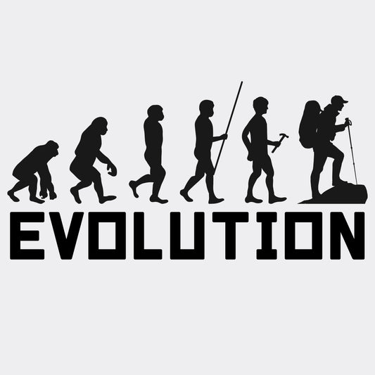 T-Shirt-Motiv „Evolution“ - vom Affen zum Wanderer – Nickifabrik®
