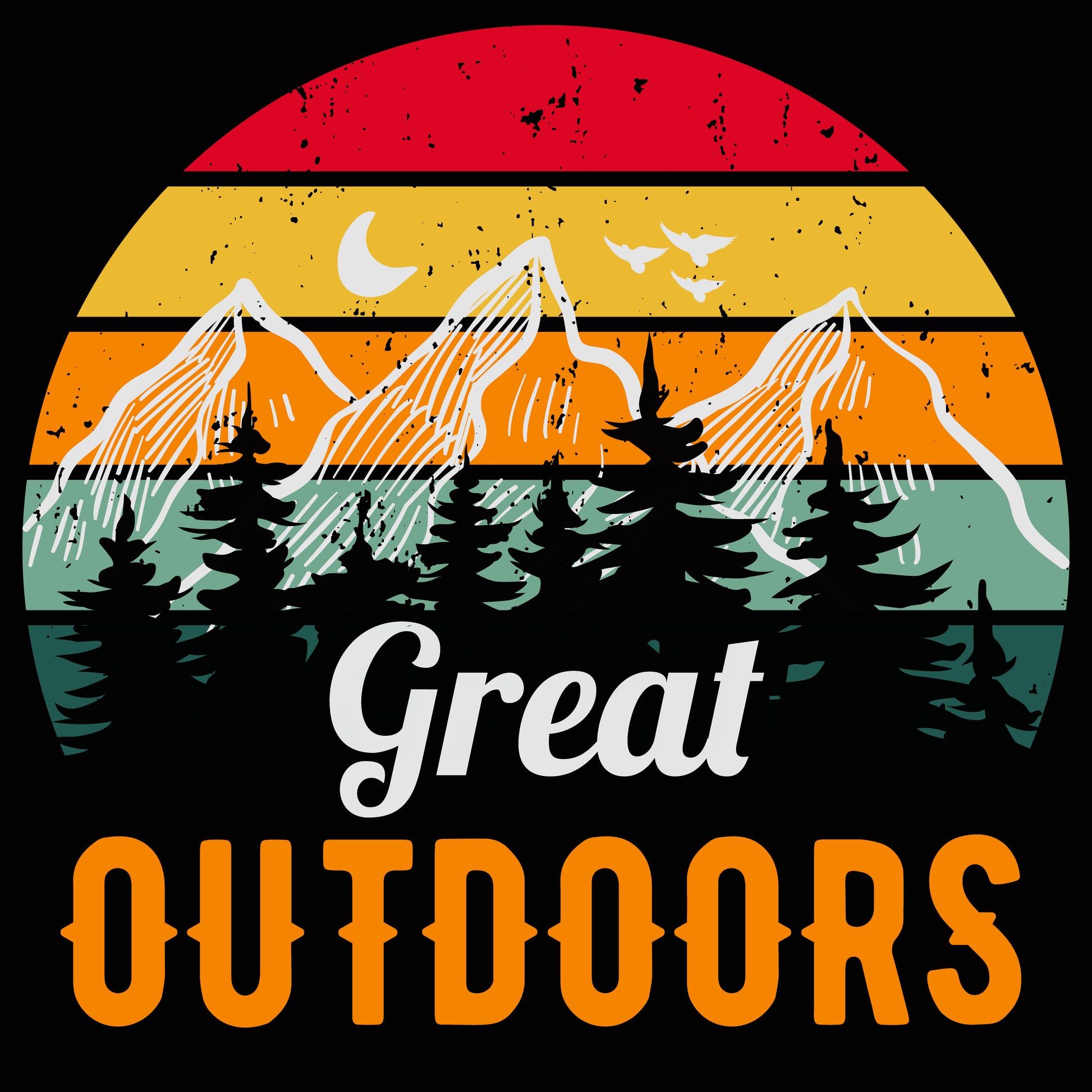T-Shirt-Motiv  „The Great Outdoors“ Schriftzug und Berge – Nickifabrik®