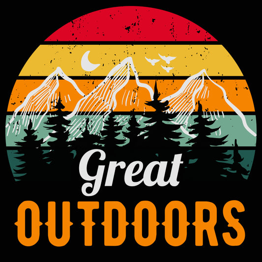 T-Shirt-Motiv  „The Great Outdoors“ Schriftzug und Berge – Nickifabrik®