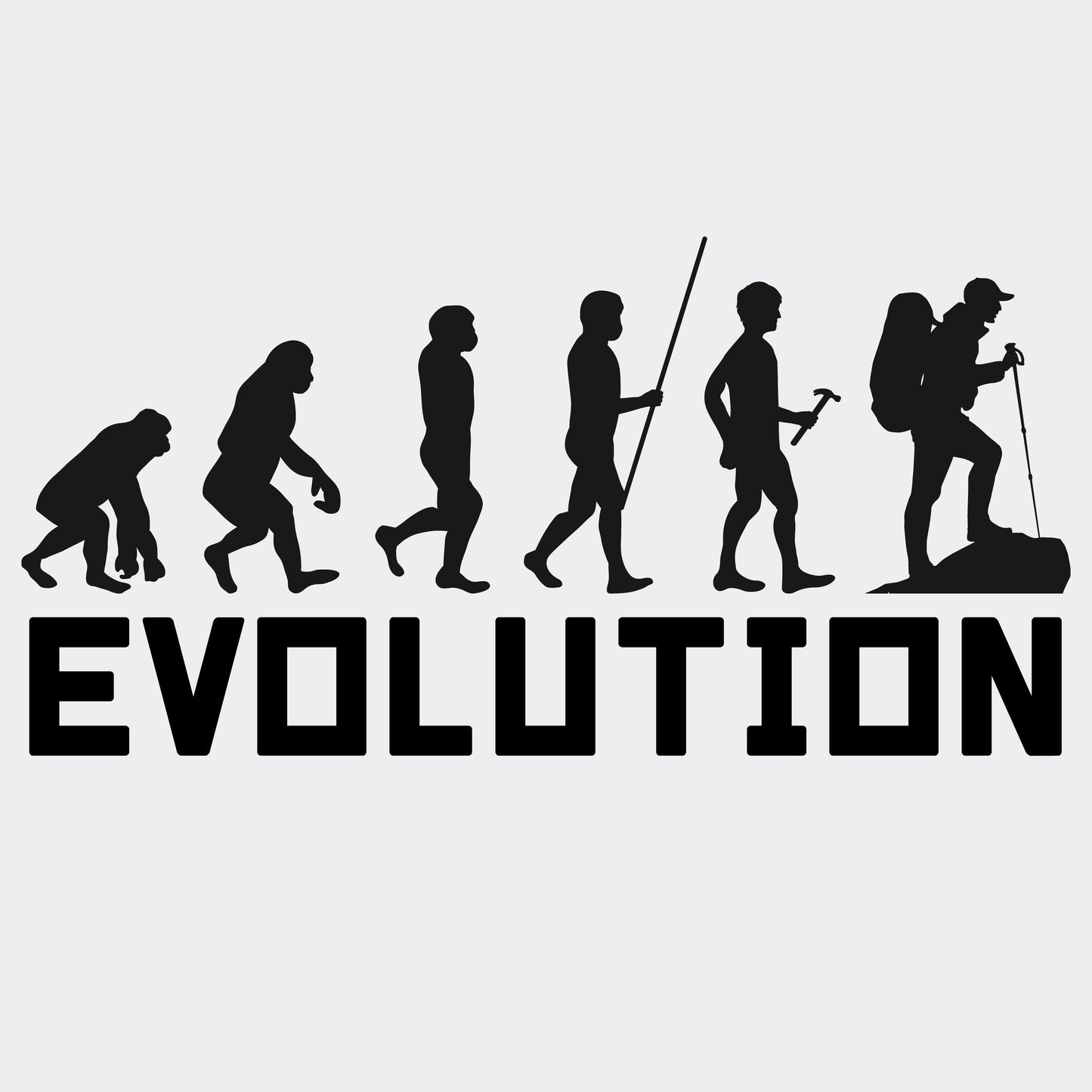  T-Shirt-Motiv „Evolution“ -  vom Affen zum Wanderer – Nickifabrik®