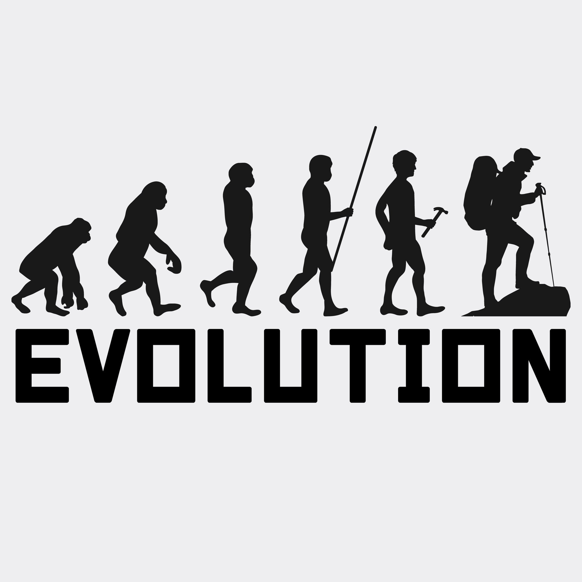  T-Shirt-Motiv „Evolution“ -  vom Affen zum Wanderer – Nickifabrik®