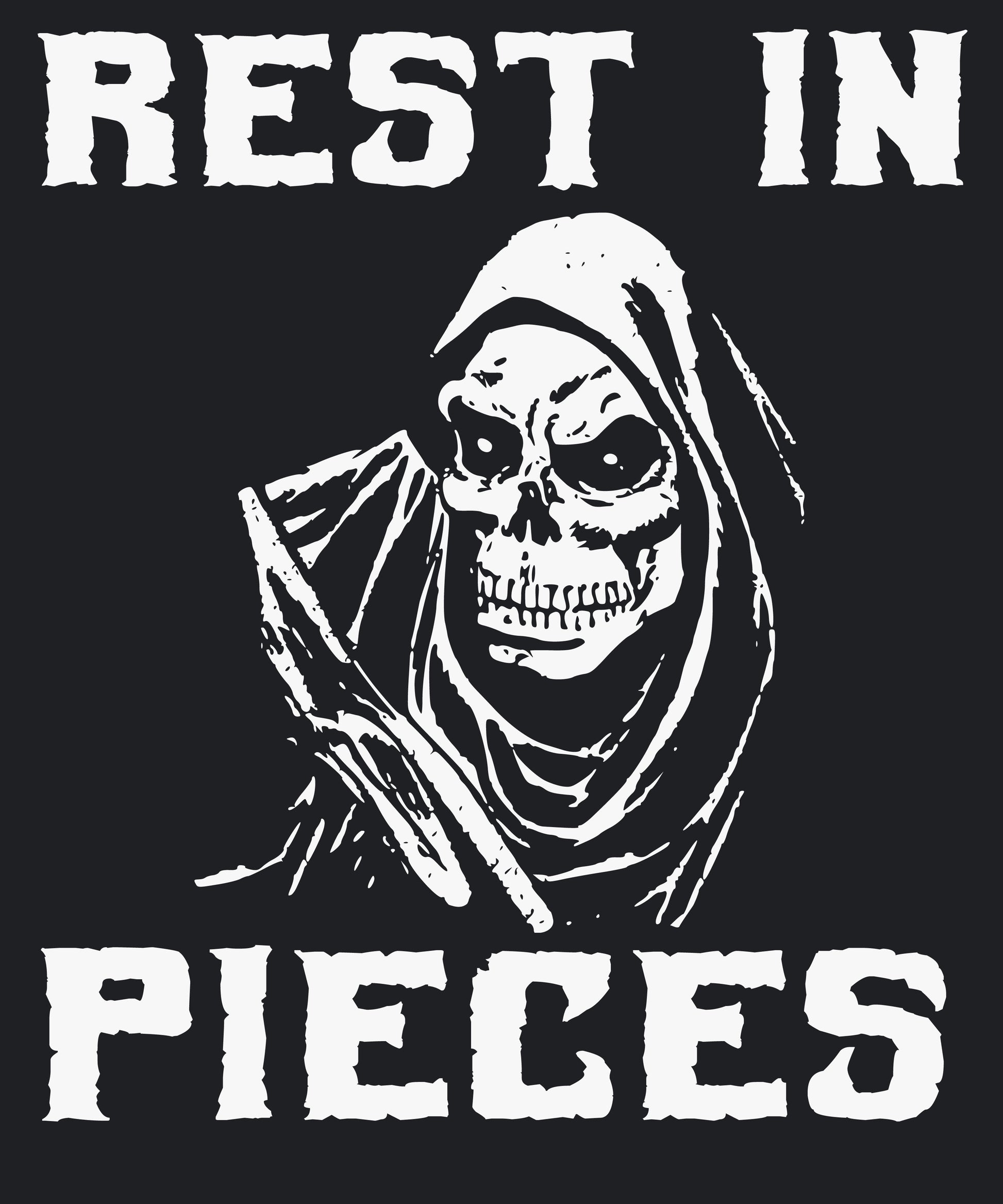 Rest in Pieces – Humorvolles Sensenmann - T-Shirt Motiv für Halloween