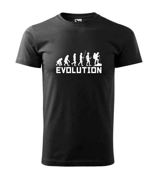 Schwarzes Outdoor T-Shirt mit „Evolution“ Motiv vom Affen zum Wanderer – Nickifabrik®