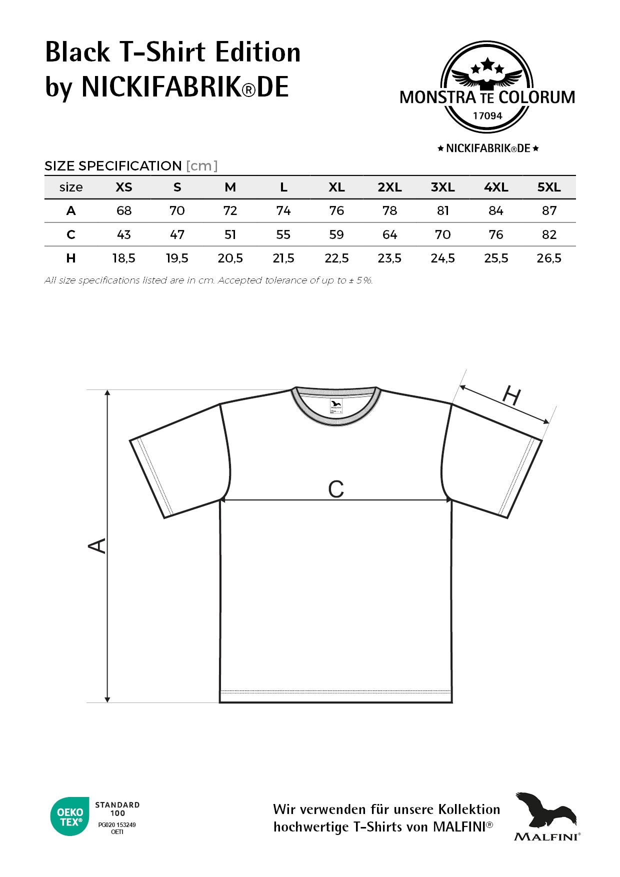 Größentabelle für T-Shirts der Black T-Shirt Edition