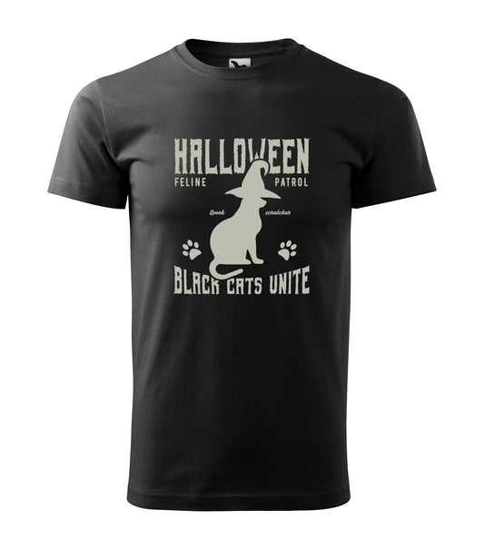 Halloween - Black Cat Unite | Schaurig schwarzes T-Shirt, 100% Baumwolle