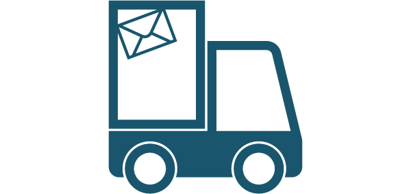 Transporter mit Brief-Symbol für die Produktion in der Manufaktur und den schnellen Versand deiner Textilien